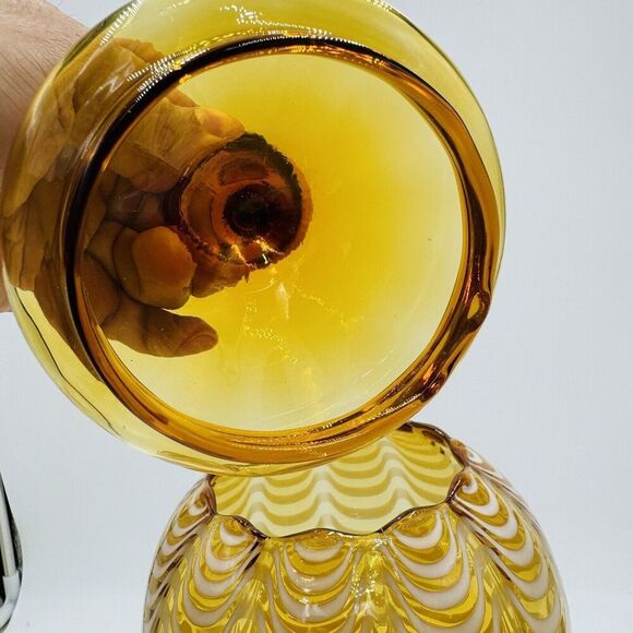 MCM Italy LAVORAZIONE EMPOLI Draped Amber cameo Art Glass Vase Compote Lidded - Picture 15 of 15